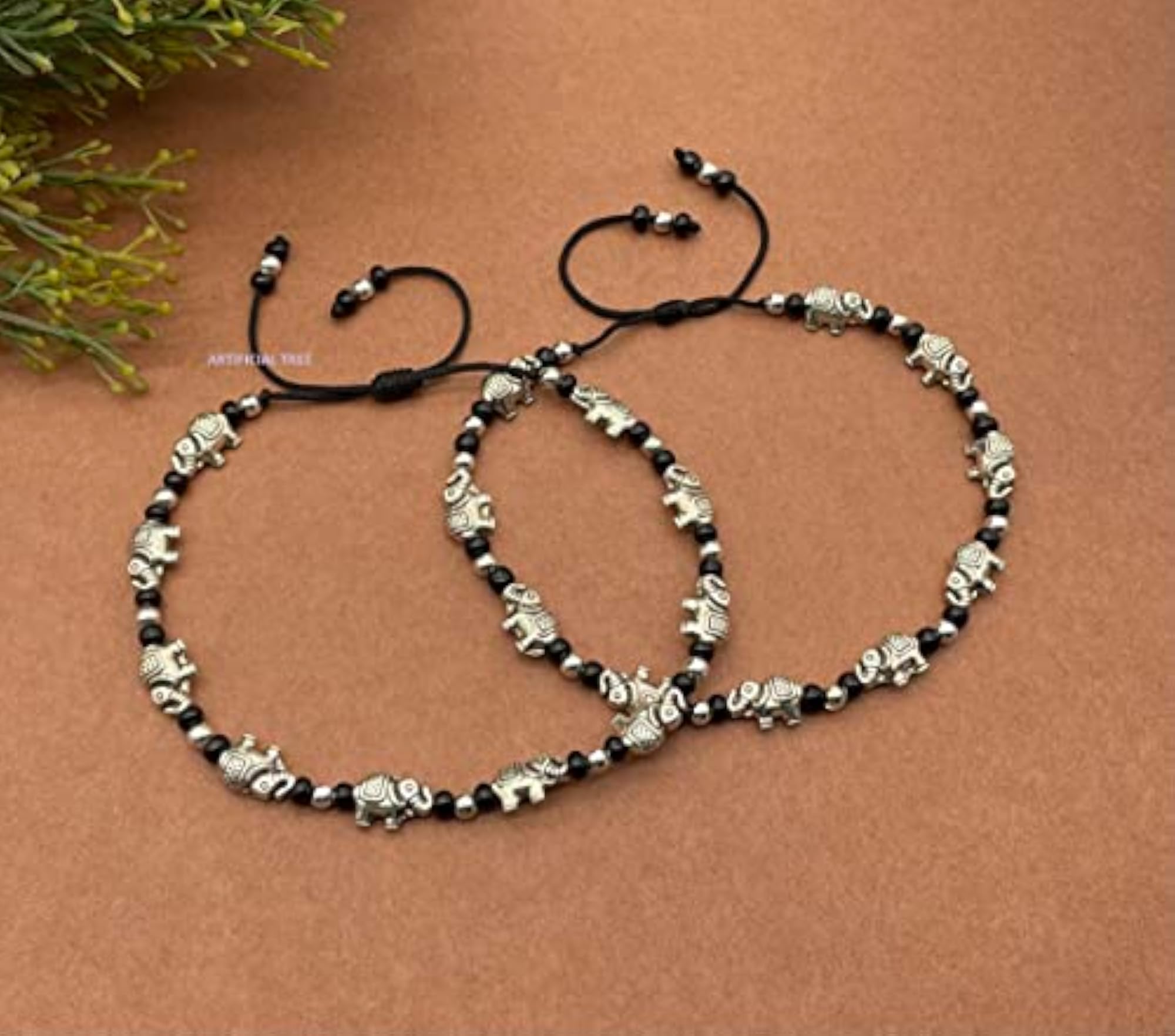 German Silver Elephant Charms Anklets for Nazar Battu (AT ANK 063)